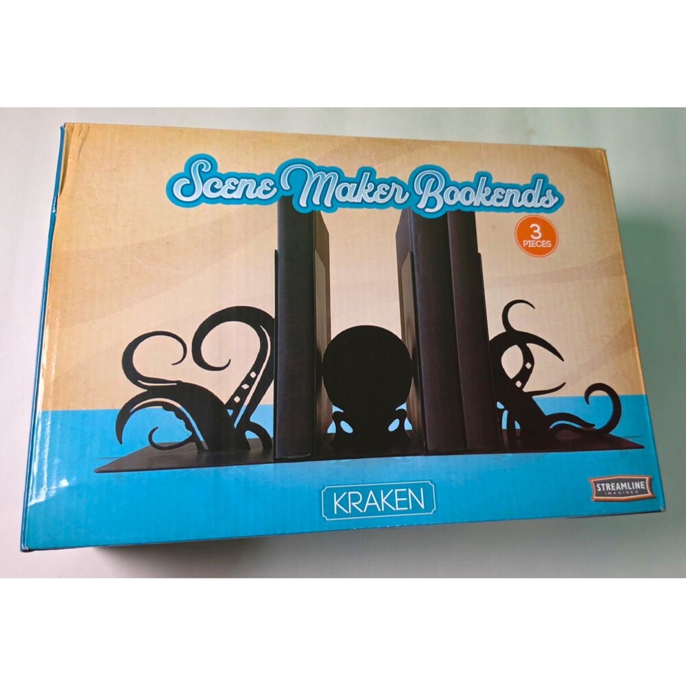 Streamline Imagined Kraken Nautical Sea Life Bookends 3-Piece Set Black Metal